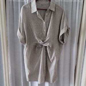 Striped Button-Up Dress with Tie Front